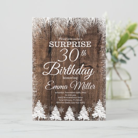 Rustiek Winter 30e Verjaardagsfeest Kaart (Staand voorkant)