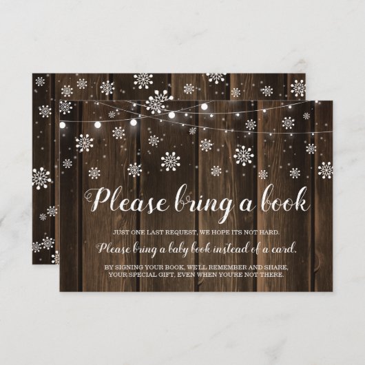 Rustiek Winter Baby shower Breng een boek Informatiekaartje (Voorkant / Achterkant)