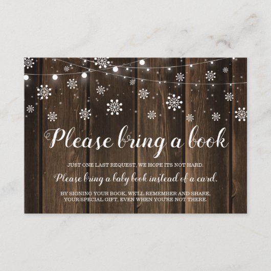 Rustiek Winter Baby shower Breng een boek Informatiekaartje (Voorkant)