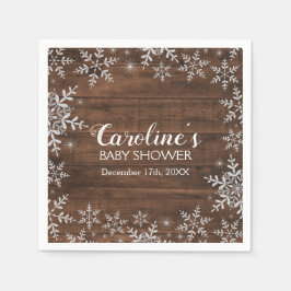 Rustiek Winter Baby shower Glitter Sneeuwvlokken Servet