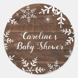 Rustiek Winter Baby shower Sneeuwvlokken Ronde Sticker