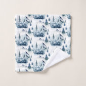 Rustiek Winter Blauw Berg Patroon Bad Handdoek (Wasdoekje)