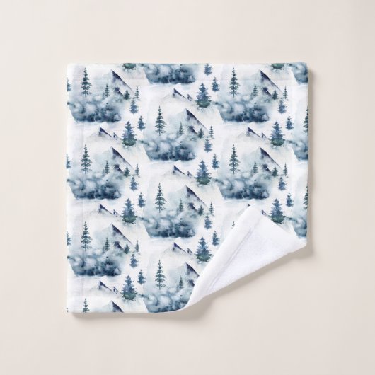 Rustiek Winter Blauw Berg Patroon Bad Handdoek (Wasdoekje)