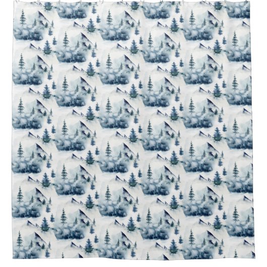 Rustiek Winter Blauw Berg Patroon Douchegordijn (Voorkant)