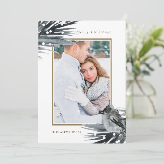 Rustiek Winter Blauw Blauw Bladblad Vrolijk Kerstm Feestdagenkaart (Staand voorkant)