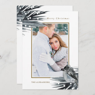 Rustiek Winter Blauw Blauw Bladblad Vrolijk Kerstm Feestdagenkaart