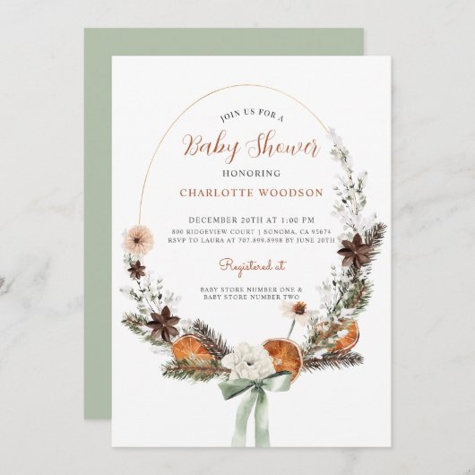 Rustiek Winter Citrus Pine Baby shower Kaart (Voorkant / Achterkant)