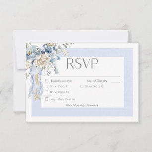 Rustiek Winter Frosty Blauw & Wit Bloemen Diner RSVP Kaartje