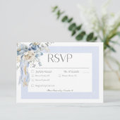 Rustiek Winter Frosty Blauw & Wit Bloemen Diner RSVP Kaartje (Staand voorkant)