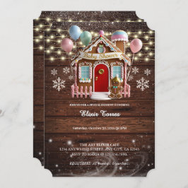 Rustiek Winter Gingerbread House Baby shower Kaart