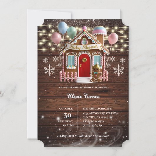 Rustiek Winter Gingerbread House Baby shower Kaart (Voorkant)