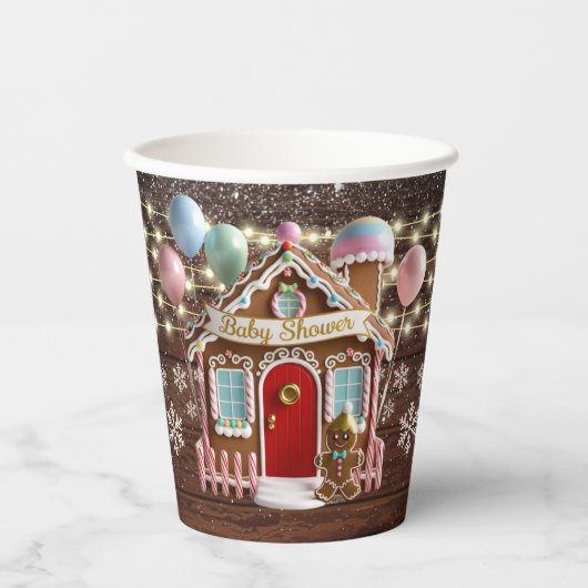 Rustiek Winter Gingerbread House Baby shower Papieren Bekers (Voorkant)