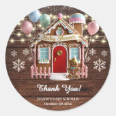 Rustiek Winter Gingerbread House Baby shower Ronde Sticker (Voorkant)