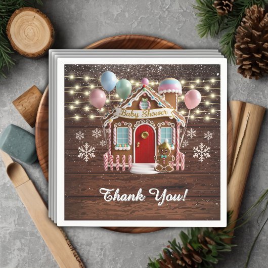 Rustiek Winter Gingerbread House Baby shower Servet