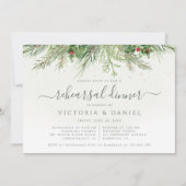 Rustiek Winter groen bessen repetitie diner Kaart (Voorkant)