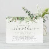 Rustiek Winter groen bessen repetitie diner Kaart (Staand voorkant)