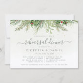 Rustiek Winter groen bessen repetitie diner Kaart (Voorkant)