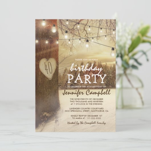 Rustiek Winter Kerstmis Volwassen Verjaardagsfeest Kaart (Staand voorkant)