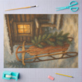 Rustiek Winter Slede Blokhut Decoupage Tissuepapie Tissuepapier (Craft)