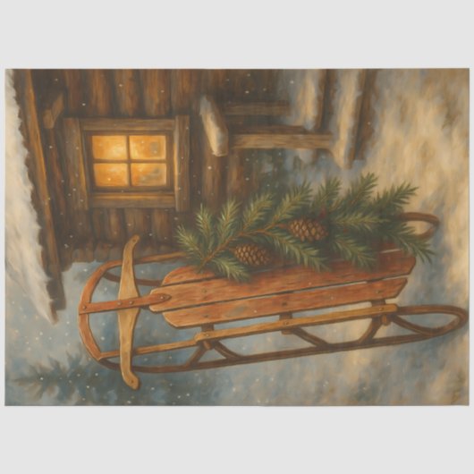 Rustiek Winter Slede Blokhut Decoupage Tissuepapie Tissuepapier (Voorkant)