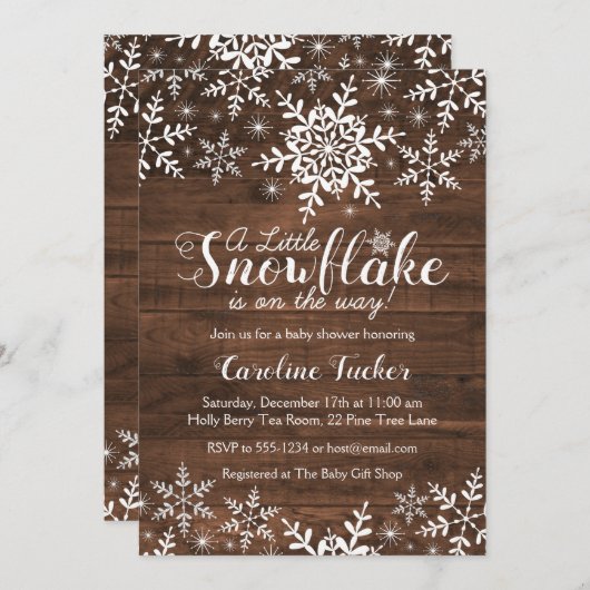 Rustiek Winter Sneeuwvlokken Baby shower Kaart (Voorkant / Achterkant)