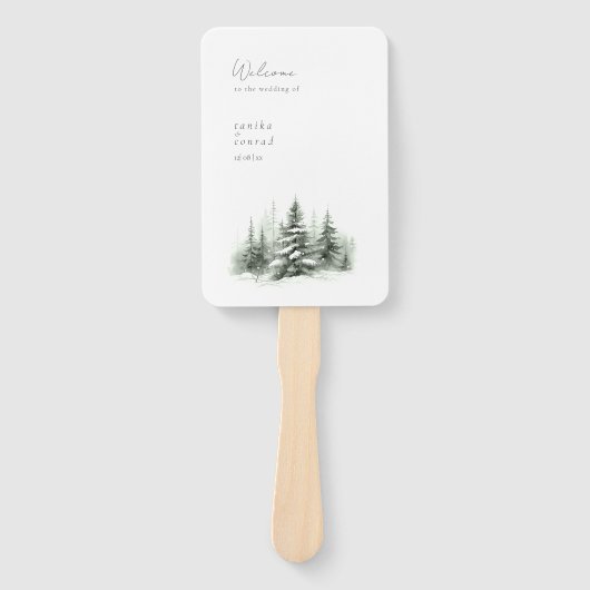 Rustiek Winter Trouwprogramma Bos Groen ID1049 Handwaaier (Voorkant)