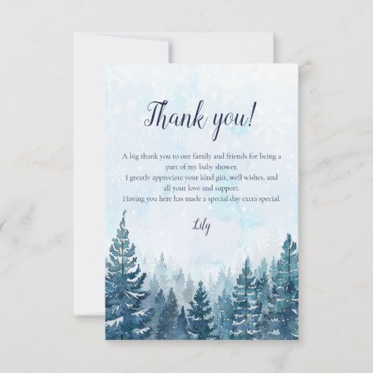 Rustiek Winter Waterverf Pijnboombos Baby shower Bedankkaart (Voorkant)
