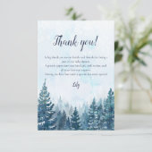 Rustiek Winter Waterverf Pijnboombos Baby shower Bedankkaart (Staand voorkant)