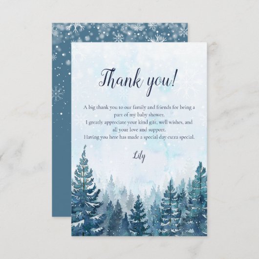 Rustiek Winter Waterverf Pijnboombos Baby shower Bedankkaart (Voorkant / Achterkant)