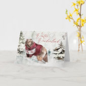 Rustiek Winter Wonderland Beer in de sneeuw Kaart (Gele Bloem)