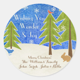 Rustiek Winter Wonderland & Vreugde Vrolijk Kerstf Ronde Sticker