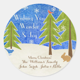Rustiek Winter Wonderland & Vreugde Vrolijk Kerstf Ronde Sticker