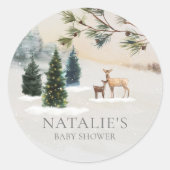 Rustiek Winter Woodland Baby shower Ronde Sticker (Voorkant)