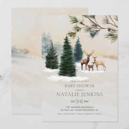 Rustiek Winter Woodland Geslacht Neutraal Baby sho Kaart (Voorkant / Achterkant)