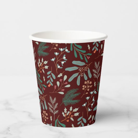 rustiek winterbladpatroon papieren bekers (Voorkant)