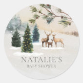 Rustiek Winterbos Baby shower Ronde Sticker (Voorkant)