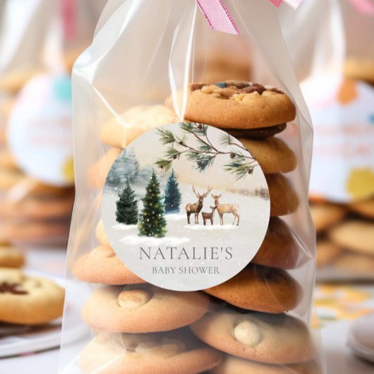 Rustiek Winterbos Baby shower Ronde Sticker
