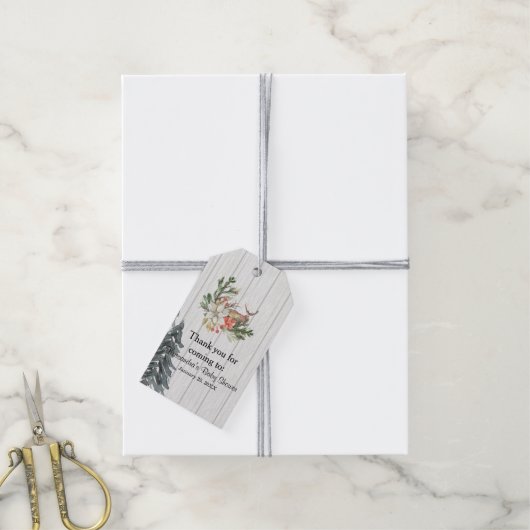 Rustiek wintergroen met herten dank u cadeaulabel (Met Touw)