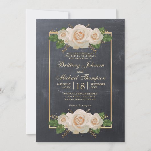 Rustiek Wit Bloemen Chalkboard Formal | Bruiloft Kaart (Voorkant)
