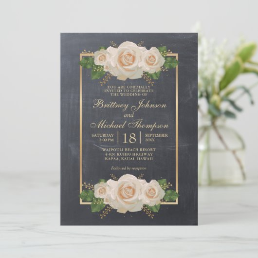 Rustiek Wit Bloemen Chalkboard Formal | Bruiloft Kaart (Staand voorkant)