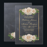 Rustiek Wit Bloemen Chalkboard Formal | Bruiloft Kaart<br><div class="desc">Rustieke krijtbordachtergrond met witte rozenbloemstukken aan de bovenkant en de onderkant van een gouden lijst. Neem contact met me op als je overeenkomende objecten nodig hebt.</div>