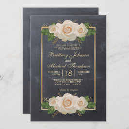 Rustiek Wit Bloemen Chalkboard Formal | Bruiloft Kaart