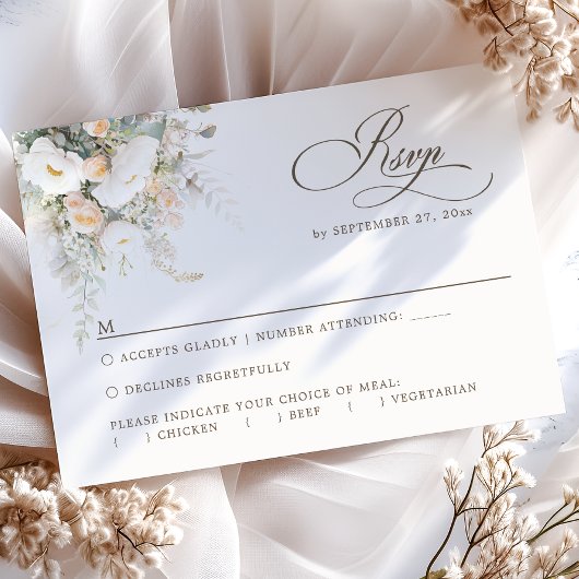 Rustiek Wit Blooms Maaltijdopties Bruiloft RSVP Ka