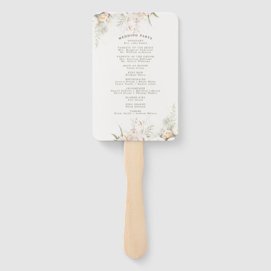 Rustiek Wit Blooms Trouwprogramma Handwaaier (Achterkant)