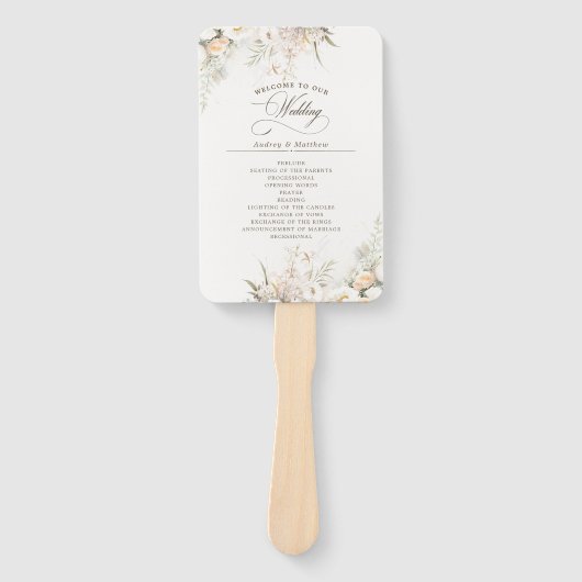 Rustiek Wit Blooms Trouwprogramma Handwaaier (Voorkant)