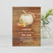 Rustiek Wit en Goud Pompoen Baby shower Invite Kaart (Staand voorkant)