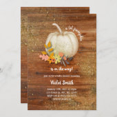 Rustiek Wit en Goud Pompoen Baby shower Invite Kaart (Voorkant / Achterkant)