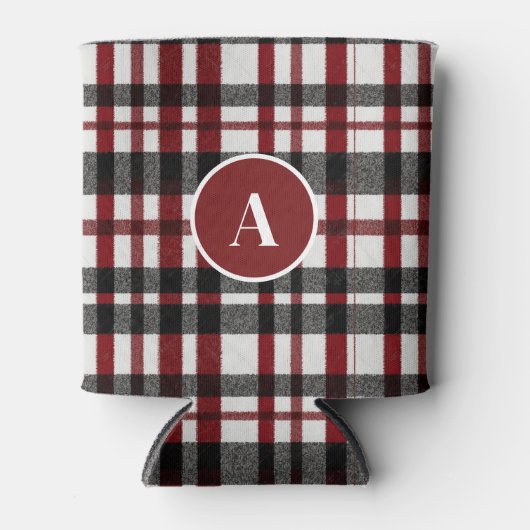 Rustiek wit en rood geruite patroon blikjeskoeler (Voorkant)