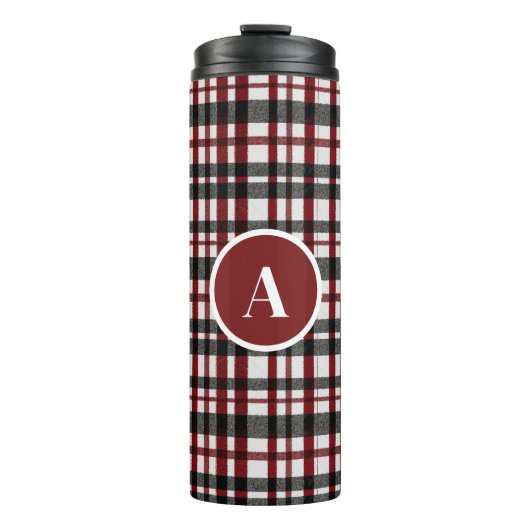 Rustiek wit en rood geruite patroon thermosbeker (Voorkant)