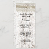 Rustiek Wit Gewassen Hout en Kant Wedding Menu (Voorkant / Achterkant)